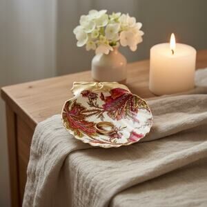 Jacobean Floral Shell Ring Dish Scallop Trinket Dish Boho Maximalist Decor Gift